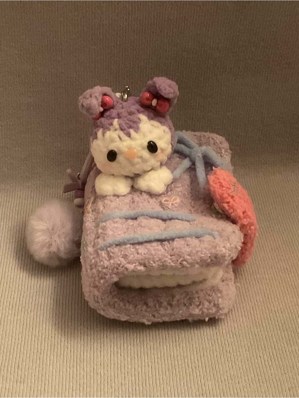 Crochet kuromi sanrio inspired book keychain handmade amigurumi